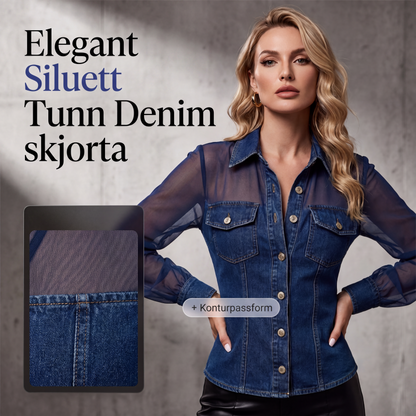✨🛍️Ny ankomst - Skräddarsydd jeansblus med midja och skira paneler – Mångsidig stil från arbete till helg i klassiskt blått 🍃