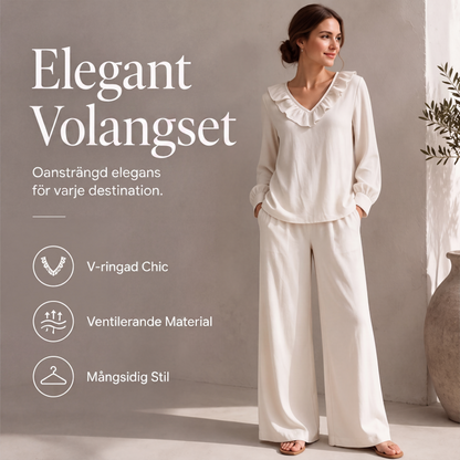 Kvinnors 2-delad set i resort-stil med V-ringning, löst sittande långärmad topp och vida byxor