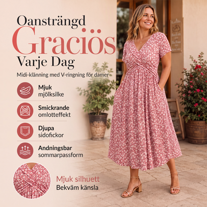 Bästsäljare🔥 👗 Elegant V-ringad klänning med blommönster – mjukt fallande för en feminin silhuett