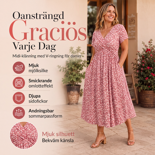 Bästsäljare🔥 👗 Elegant V-ringad klänning med blommönster – mjukt fallande för en feminin silhuett