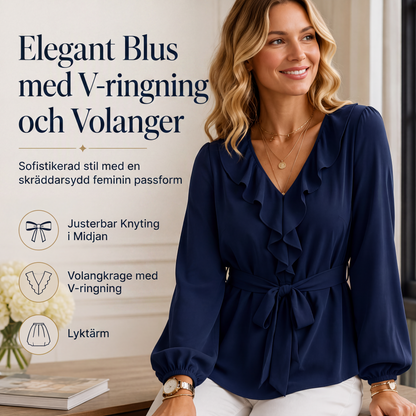 Damblus med volanger och skärp, elegant modell