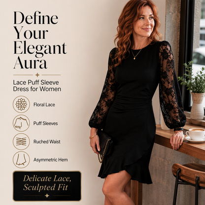 Nyhet✨ 🌸 Elegant bodycon med spetsdetaljer och volymärmar – perfekt för fest och kväll