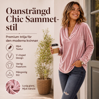 Elegant sammetstopping med V-ringning för kvinnor