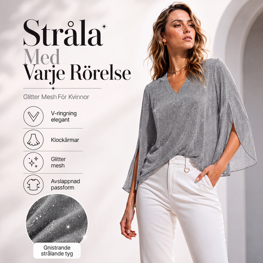 Ny kollektion🛍️Glittrig blus med utsvängda ärmar och split för kvinnor