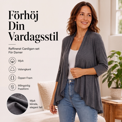 Kvinnors kofta med 3/4-ärmar och öppen framsida