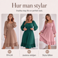 Kvinnlig A-linje klänning med fyrkantig hals och smockad detalj