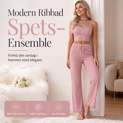 Nyhet✨ 🌸 Mjuk tvådelad pyjamas med spetsdetaljer