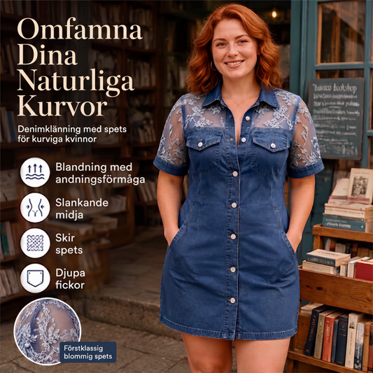 Nya ankomster📦 👗 Trendig spets-denimklänning i minilängd – tidlös chic med en modern twist