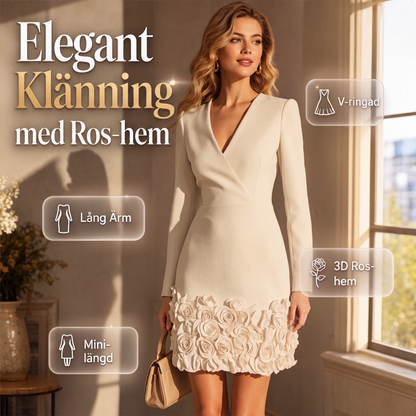 Nya ankomster 👗 Elegant V-ringad klänning med lång ärm – rosdetalj som ger en unik touch