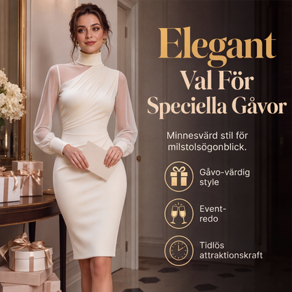 Bästsäljare🔥 👗 Elegant midi-klänning med hög hals – figursydd silhuett för speciella tillfällen