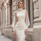 Bästsäljare🔥 👗 Elegant midi-klänning med hög hals – figursydd silhuett för speciella tillfällen