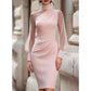 Bästsäljare🔥 👗 Elegant midi-klänning med hög hals – figursydd silhuett för speciella tillfällen
