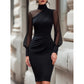 Bästsäljare🔥 👗 Elegant midi-klänning med hög hals – figursydd silhuett för speciella tillfällen