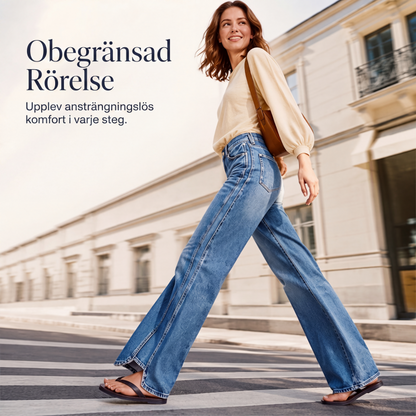 Bästsäljare🔥 👖 Högmidjade vida jeans med stretch – vertikal sidsöm för en förlängande silhuett