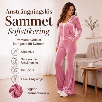 Set med sammetszip-up hoodie och utsvängda byxor för kvinnor