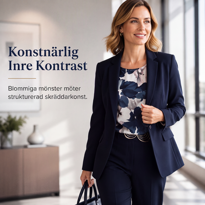 Nyhet✨ 🌸 Konstnärlig kavaj med matchande byxor – professionell stil med mjuk blomsterdetalj