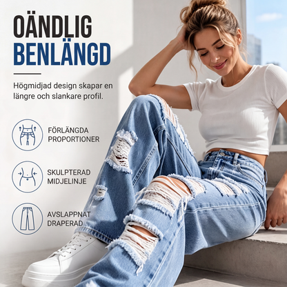 Trend just nu 👖 Högmidjade vida jeans med stenkrossad effekt – tidlös och mångsidig för alla stilar