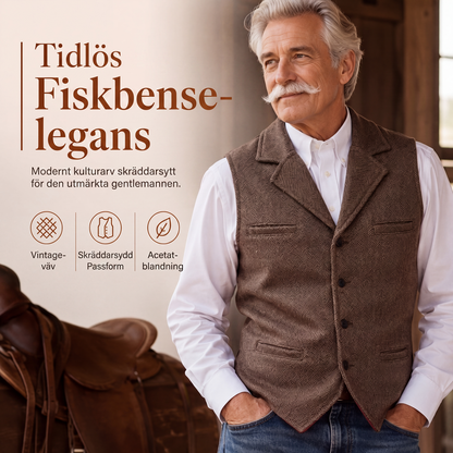📢📢50 % rabatt!🎉✨Herrväst i vintagestil med revers och fiskbensmönster i tweed