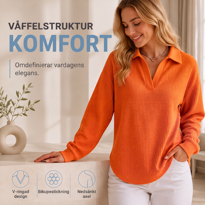 Stickad V-ringad långärmad topp för kvinnor