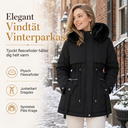 Vinterparkas för kvinnor med fuskpäls och vaddering