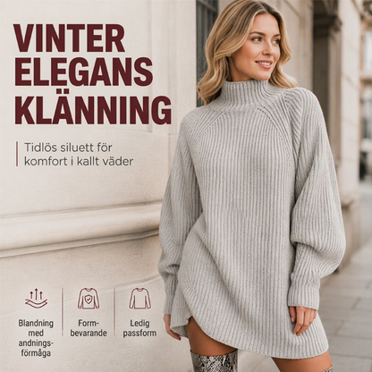 Kvinnors mysig stickad klänning med polokrage