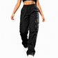 Women's Relaxed Fit Straight Leg Cargo Pants with Elastic Drawstring Waist and Side Utility Pockets