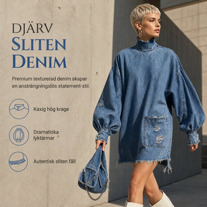 ✨ Ny höststil 💙 Oversized miniklänning i denim för damer med krage – bekväm passform, trendig och avslappnad chic