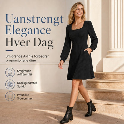 Babydollkjole med firkantet utringning for kvinner med lommer