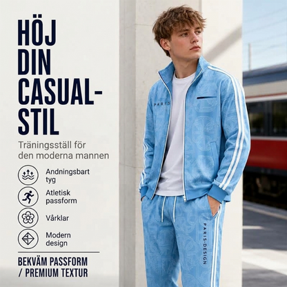 💫 Herrset med geometriskt mönster, jacka med genomgående dragkedja och byxor – bekvämt, snyggt och trendigt