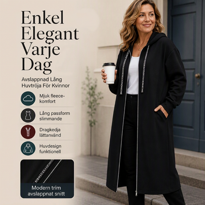 🧥Lång fritidsjacka med dragkedja och huva för dam