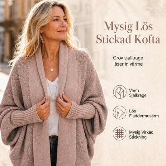✨⭐Löst stickad kofta för kvinnor med fladdermusärmar, öppen fram med sjal krage för höst och vinter