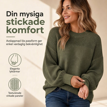 Stickad Tröja Dam med Ballongärmar – Mjuk & Avslappnad Pullover