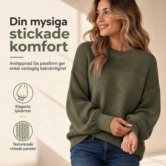 Stickad Tröja Dam med Ballongärmar – Mjuk & Avslappnad Pullover