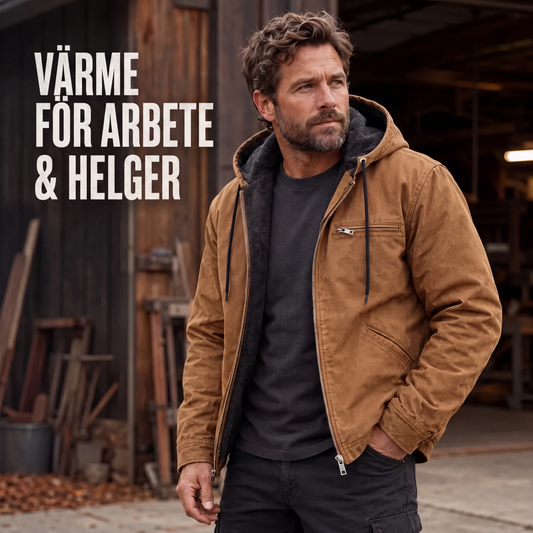 🧥 Arbetsjacka med luvka och plyschfoder för män