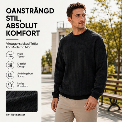 🧶 Herrtröja med flätstickning och rund hals – mjuk, varm, perfekt för höst och vinter, nu till halva priset! ✨