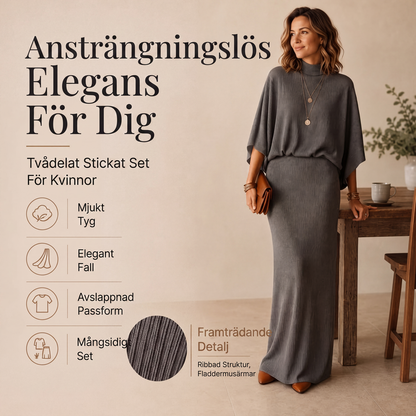 👗 Damkostym, bestående av en topp med fladdermusärmar och en lång kjol