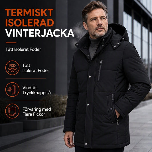🧥 Herr Vinterjacka i Mellanlängd – Vadderad, Vindtät & Värmande Jacka för Vardag och Affär