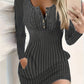 🍂 Höstkollektion ✨ Bodycon-klänning med knappar och långa ärmar för damer – enfärgad, slim fit och elegant passform
