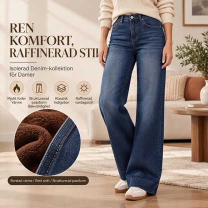 🥳Gratis frakt!🥳 Termiska damjeans med vid ben och hög midja