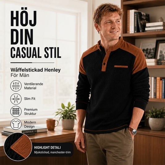 ✨ Tidlös herrstil 🤎 Herrtröja i våffelstickning med uppstående krage – avslappnad design och bekväm passform 👔