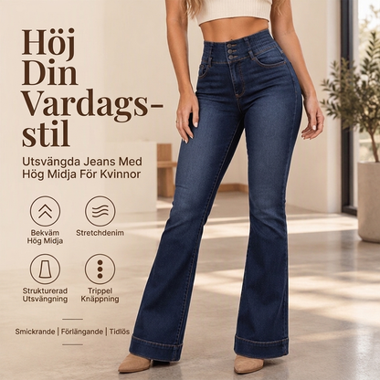 50 % Rabatt👖 Elastiska jeans med hög midja och utsvängda ben för damer – mjuka, bekväma och mångsidiga, perfekta för vardag och höst, nu till halva priset! ✨