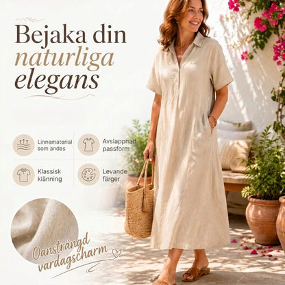 👗🌿 Avslappnad V-ringad linne skjortklänning