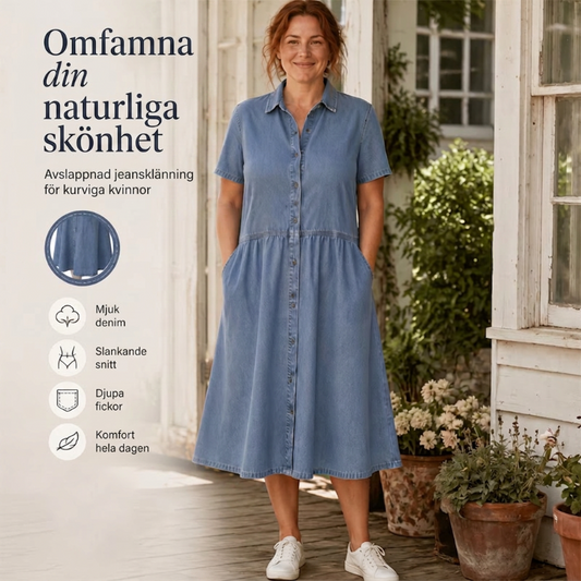 👗👖 Elegant avslappnad denimskjortklänning med fickor