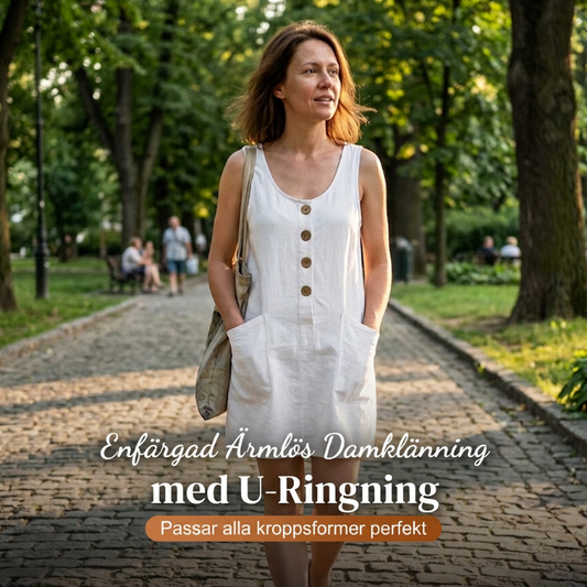 👗🌸 Ärmlös sommarklänning med U-ringning och fickor