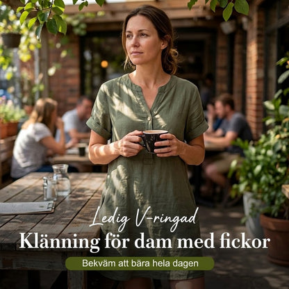 Casual tunika med V-ringning och fickor för dam